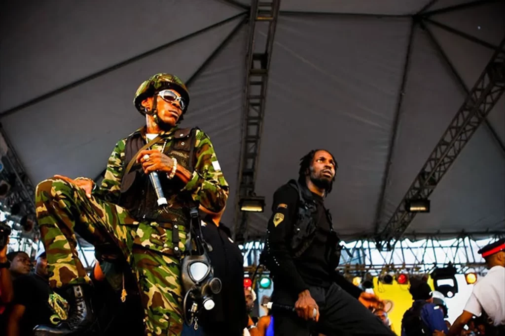 An unforgettable moment in dancehall history: Vybz Kartel and Mavado facing off at Sting 2008—the ultimate Gully vs Gaza clash that defined an era.